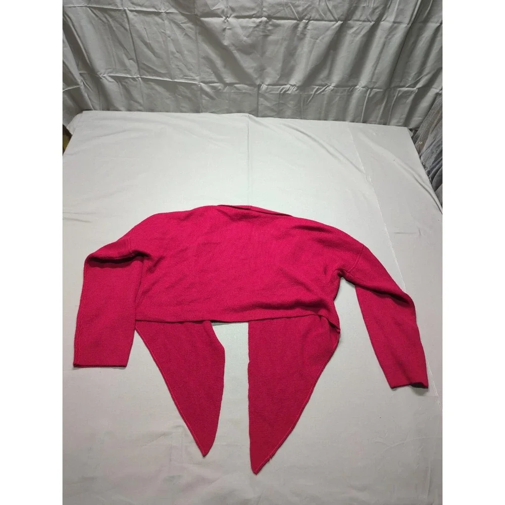 Rodier Magenta Wool Blend Handkerchief Hem Open‎ Front Cardigan Sweater Ribbed